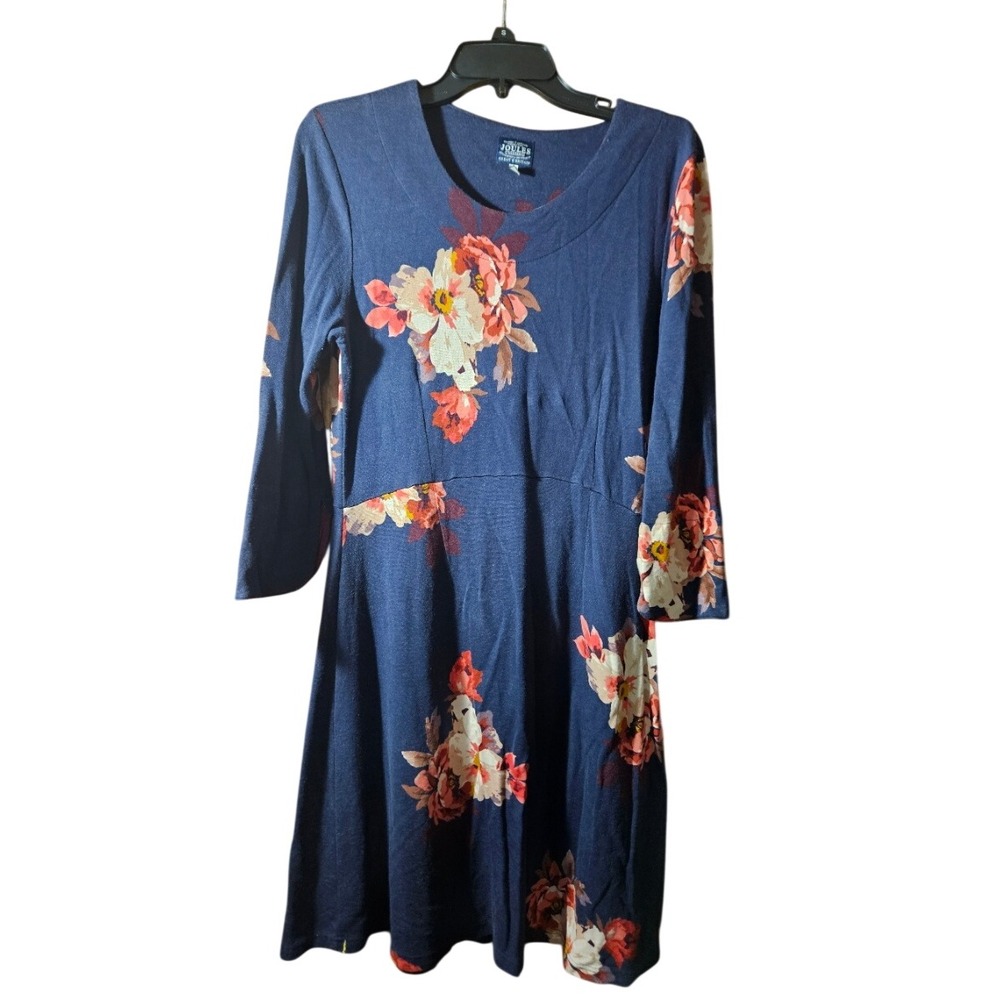 Joules Womens Navy Blue Floral Jersey A-Line Dress 3/4 Sleeve US 12 UK 16‎ EU 44